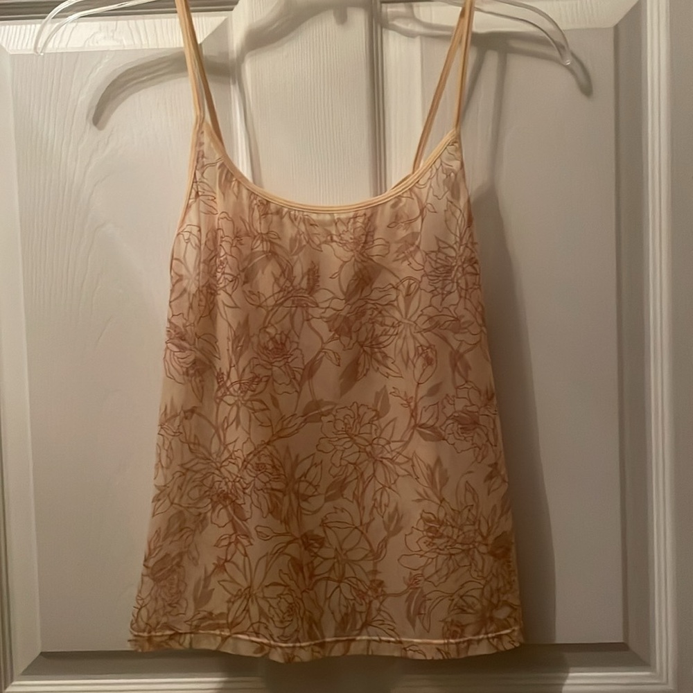 Sheer cream nylon print Camisole size L with stretch straps